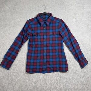 Patagonia Shirt Womens 6 Blue Red Plaid Organic Cotton Button Front Flannel